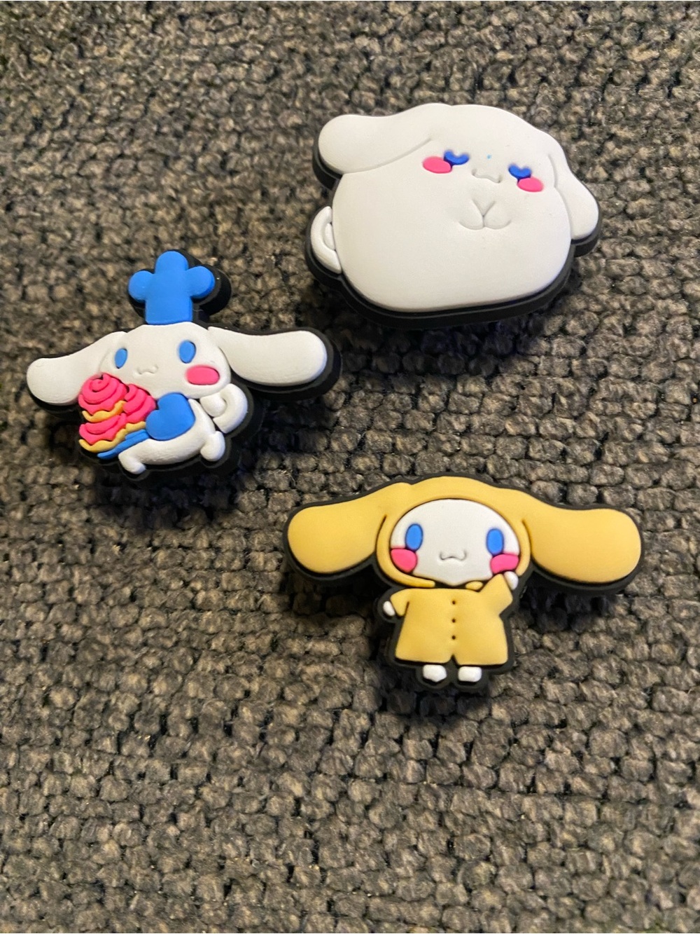 Bundle of 3 Cinnamon Roll Cute Croc Charms Yellow, White, Blue